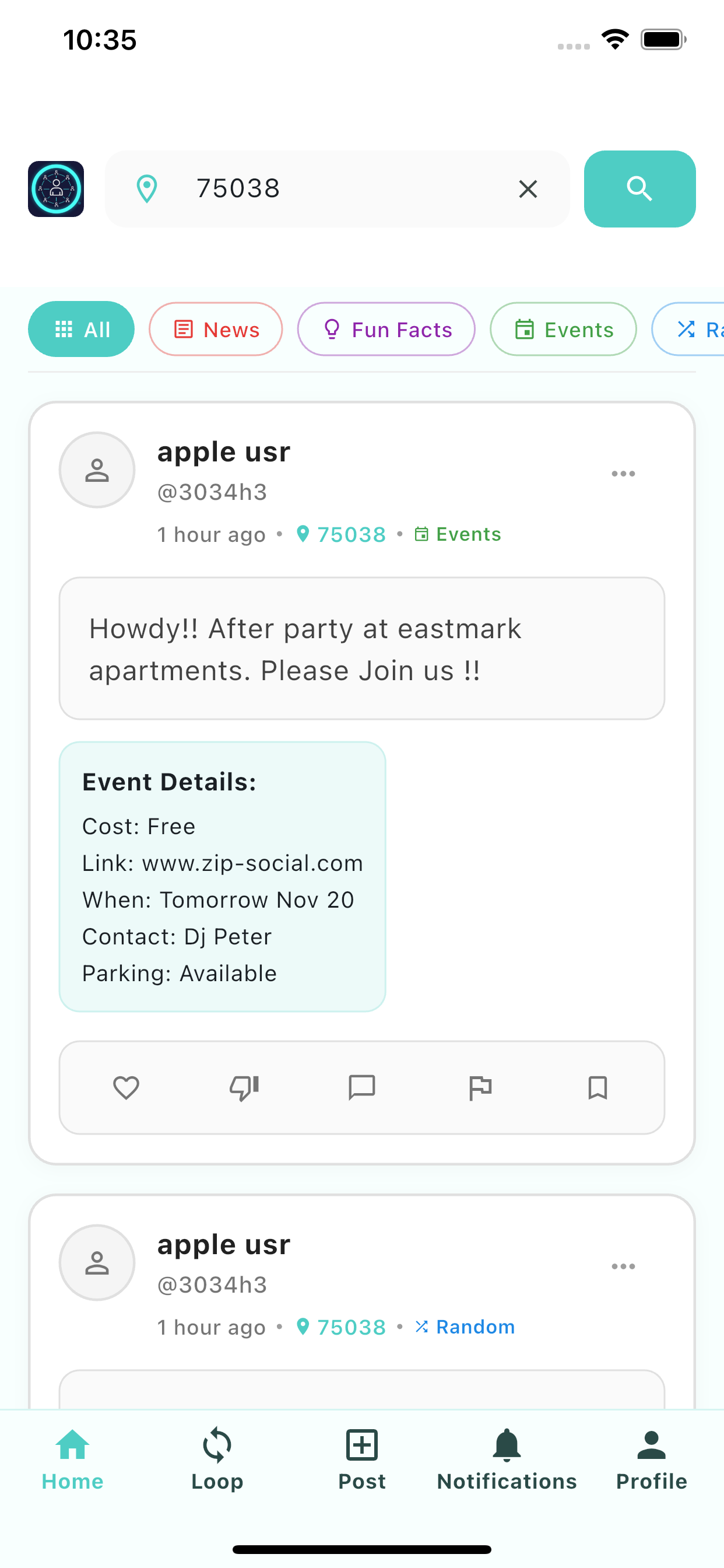 Zip Social Home Page - Local neighborhood posts